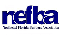 A blue and white logo of the northeast florida builders association.