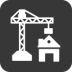 A crane and house icon on a black background